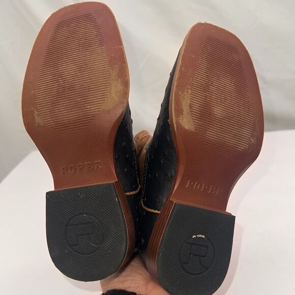 Roper Western Boots Boys Ostrich Faux Little Kids 11 Black/Tan - Picture 7 of 8